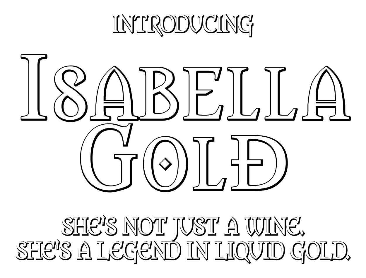IsabellaGold-Introducing-White_BrownShadow-Logo-LaReinaCordial